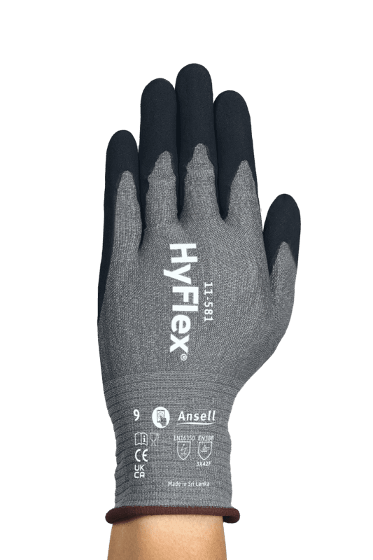 HyFlex® 11-581 Our lightest* glove, meeting ANSI/ISEA 105-2024 CUT A6 and EN ISO F standards, offers 6 times greater cut resistance.**