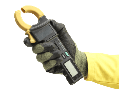 Hand wearing ActivArmr® 80-813 mechanical gloves gripping a work tool