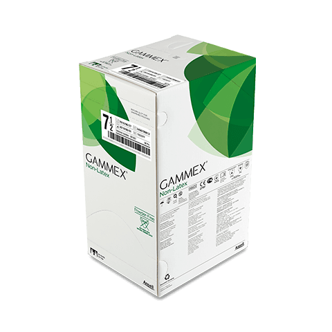 GAMMEX Non-Latex dispenser box is able to be stored vertically for space saving and easy dispensing