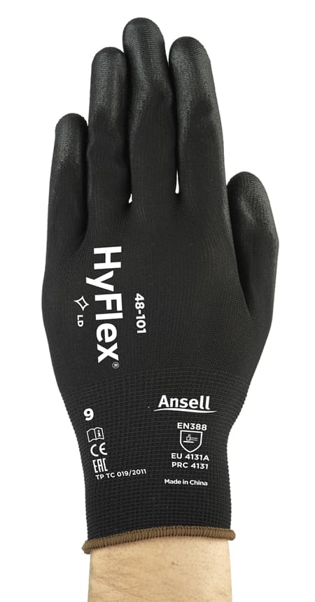 HyFlex® 48-101 Black PU-coated multi-purpose gloves, designed for comfortable light-duty handling