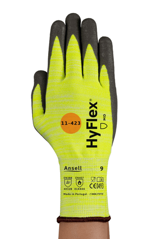 HyFlex® 11-423 Heat-resistant industrial gloves, with color coding to ensure appropriate application.