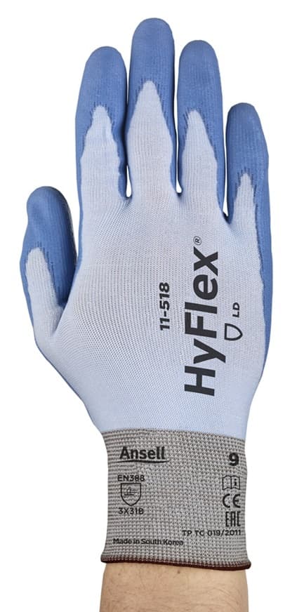 HyFlex® 11-518 Ultralight polyurethane gloves combining dexterity and advanced cut protection technology