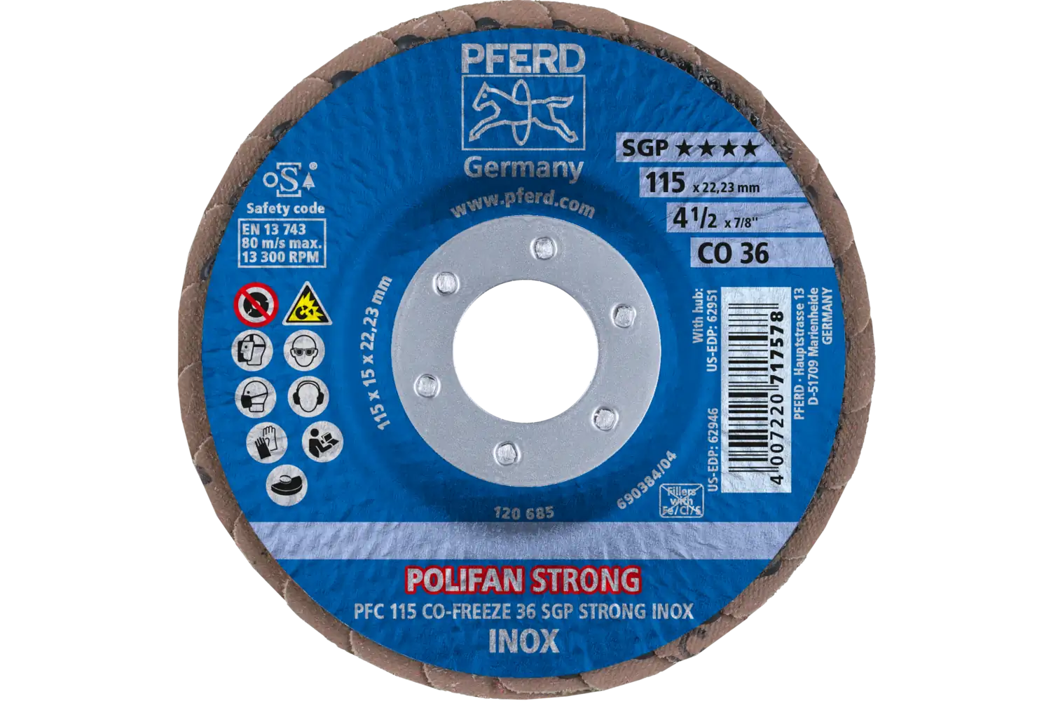 POLIFAN STRONG flap taşlama diski PFC 115x22,23 mm konik CO-FREEZE 36 SGP INOX paslanmaz çelik için 2