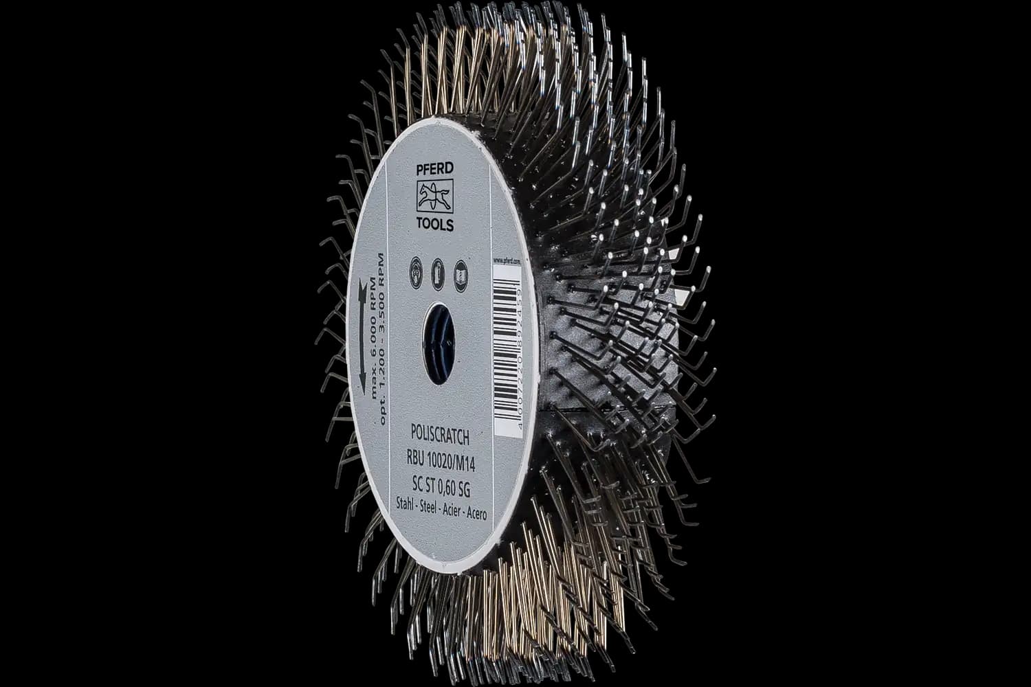 POLISCRATCH dairesel fırça saçaklı RBU çap 100x20mm M14 çelik tel çap 0,60 açılı taşlama makineleri 1