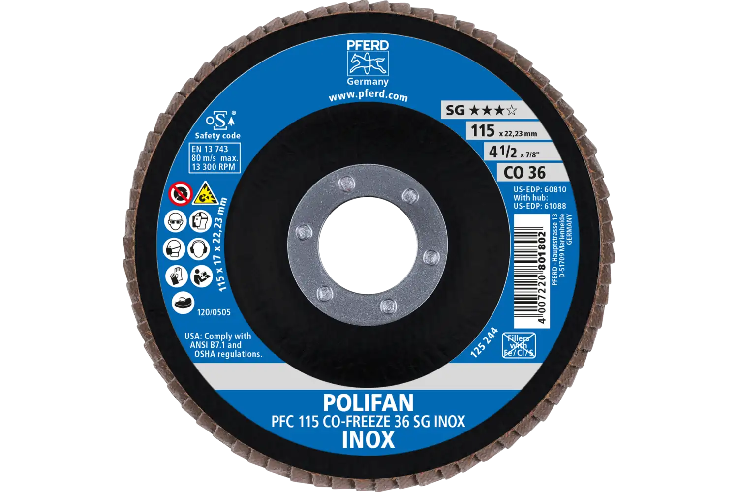 POLIFAN flap taşlama diski FC 115x22,23 mm konik CO-FREEZE 36 SG INOX paslanmaz çelik 2