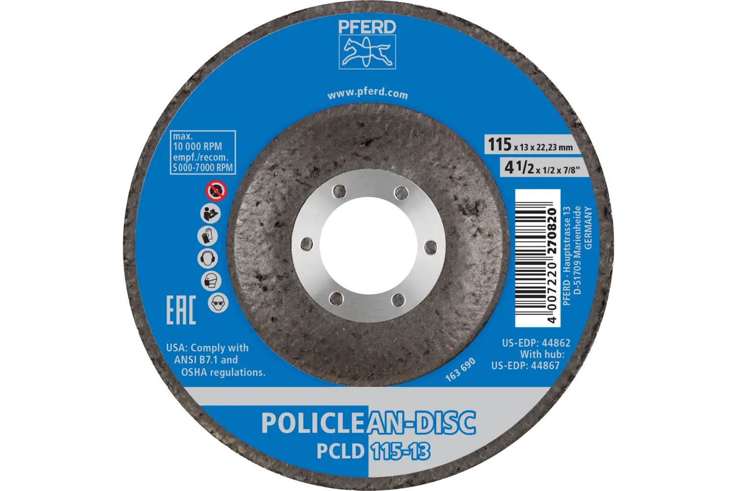 POLICLEAN PCLD elyaf temizleme bezi çap 115x13 mm delik çap 22,3 mm kaba temizleme işleri için 3