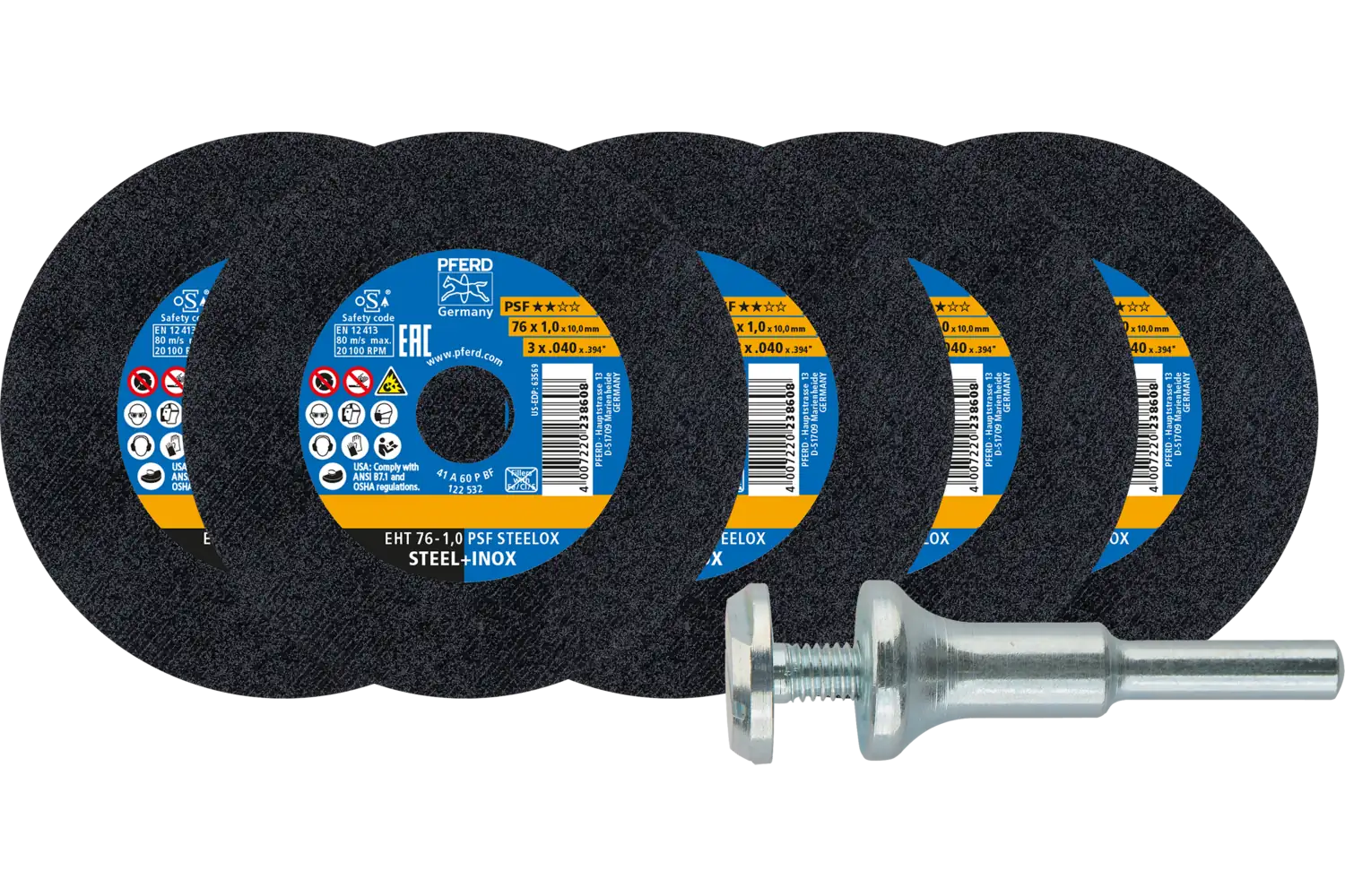 5x kesme taşı EHT 76x1,0x10 mm düz PSF STEELOX, 1 x sıkıştırma cıvatası ile çelik/paslanmaz çelik için 1