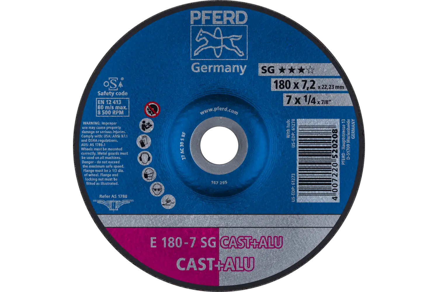 Taşlama taşı E 180x7,2x22,23 mm Performans Serisi SG CAST+ALU döküm malzeme/alüminyum 1