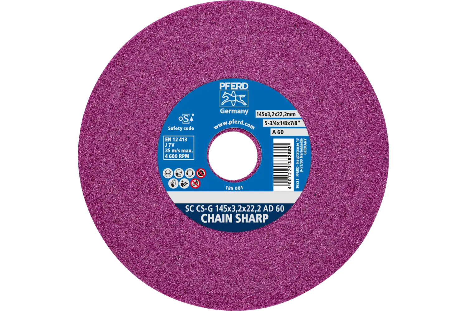 Zincir testerelerin bilenmesi için CHAIN SHARP taşlama diski CS-G çap 145x3,2 mm merkez delik çapı 22,2 mm A60 1