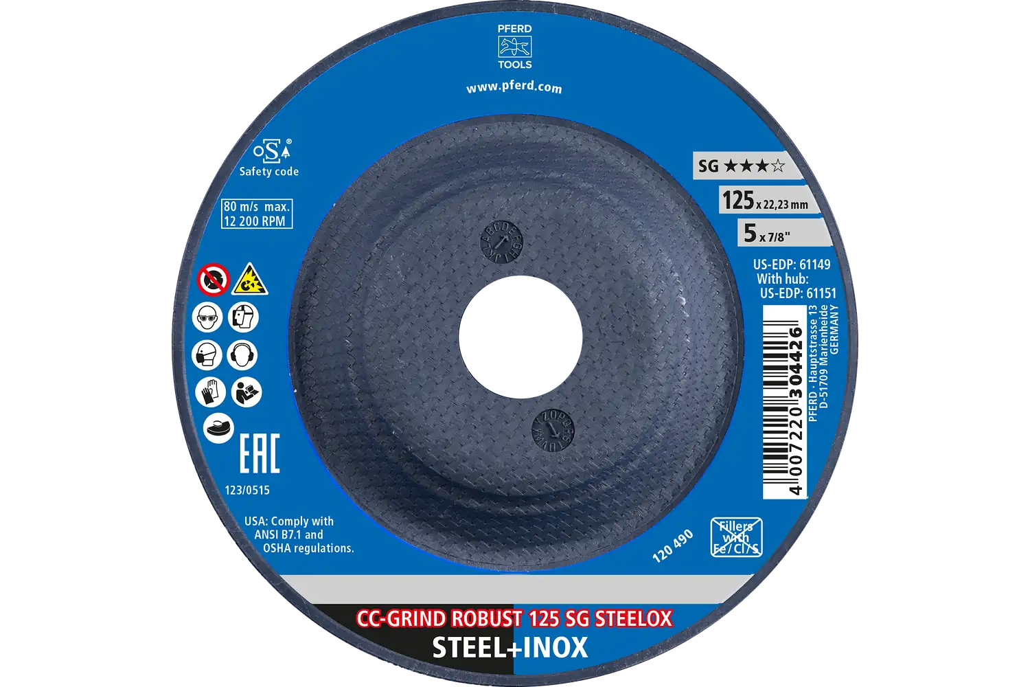 CC-GRIND ROBUST taşlama diski 125x22.23 mm Performans Serisi SG STEELOX çelik/paslanmaz çelik için 2