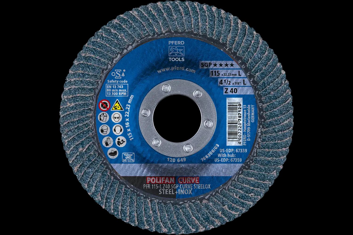 POLIFAN CURVE flap taşlama diski PFR 115x22,23 mm genişlik L Z40 SGP STEELOX çelik/paslanmaz çelik için 2