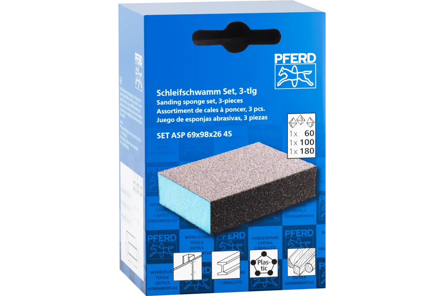 Su geçirmez zımparalama süngeri seti 69x98x26 mm A60,A100,A180, genel kullanım için dört taraflı 1