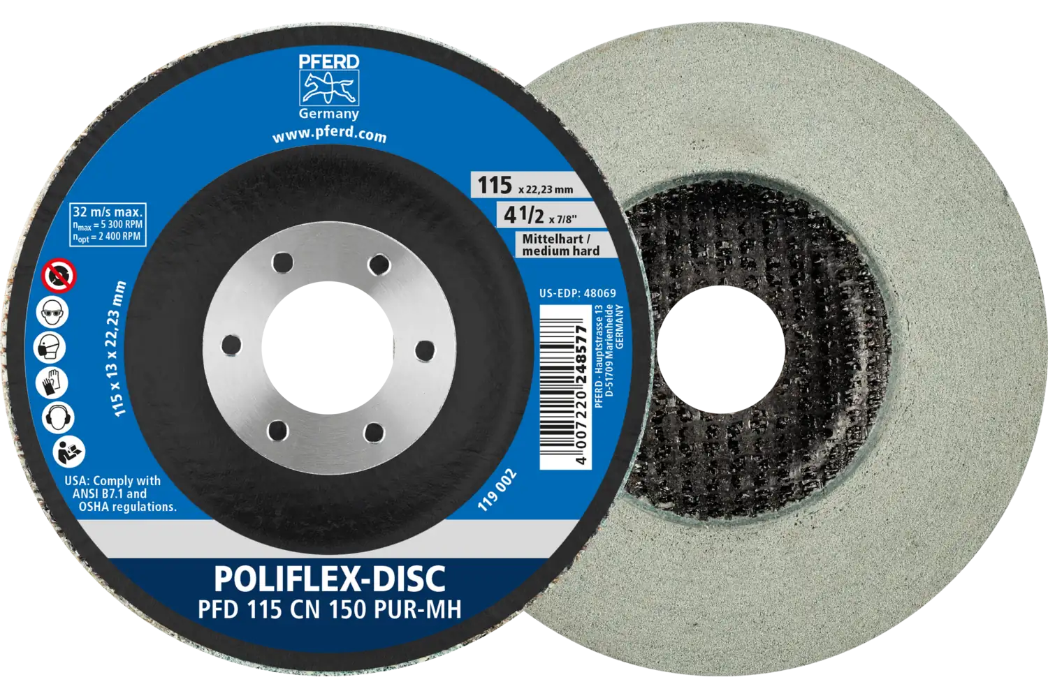 Poliflex disk PFD çap 115x14 mm merkez delik çapı 22,23 mm bağ PUR orta-sert SIC150 1