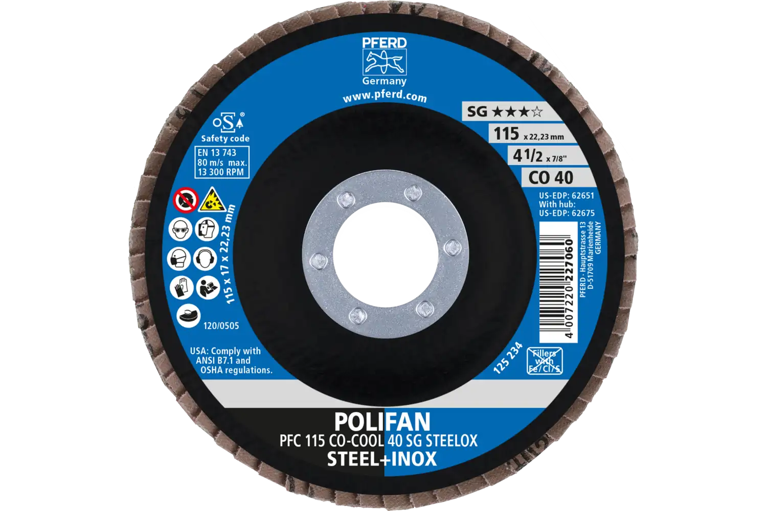 POLIFAN flap taşlama diski PFC 115x22,23 mm konik CO-COOL 40 SG STEELOX çelik/paslanmaz çelik 2