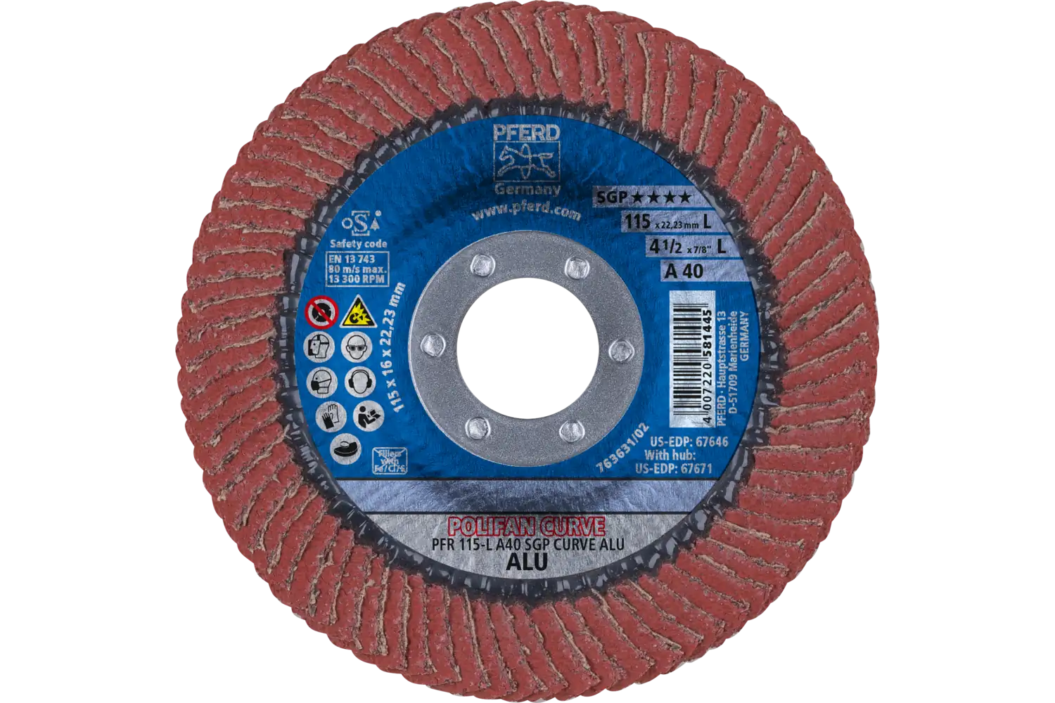 POLIFAN CURVE flap taşlama diski PFR 115x22,23 mm genişlik L A40 Profesyonel Seri SGP ALU alüminyum için 2