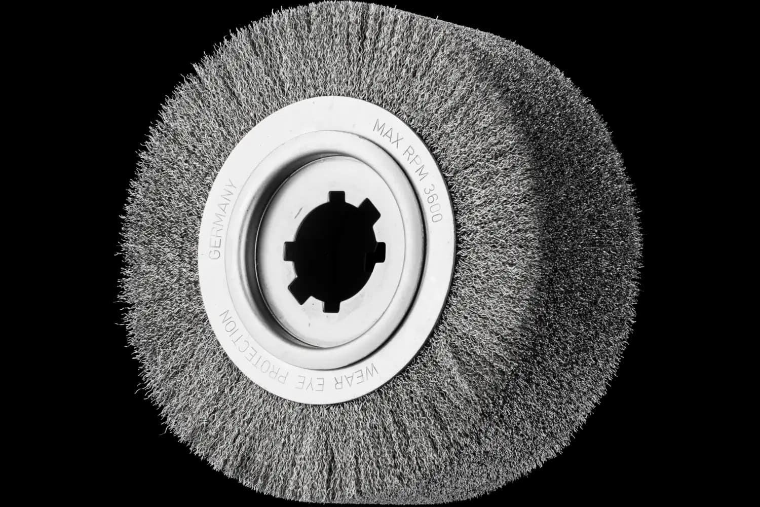 Çapak temizleme fırçası saçaklı RBU çap 250x100x50,8 mm delik paslanmaz çelik tel çap 0,35 mm sabit tezgah 1