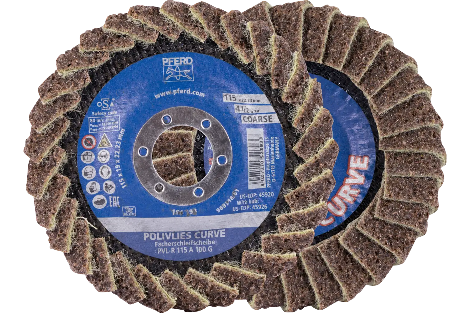 POLIVLIES-CURVE flap disk PVL-R alüminyum oksit çap 115 mm delik 22.23 mm A100G, dolgu kaynaklarında çalışma ve hassas taşlama için 1