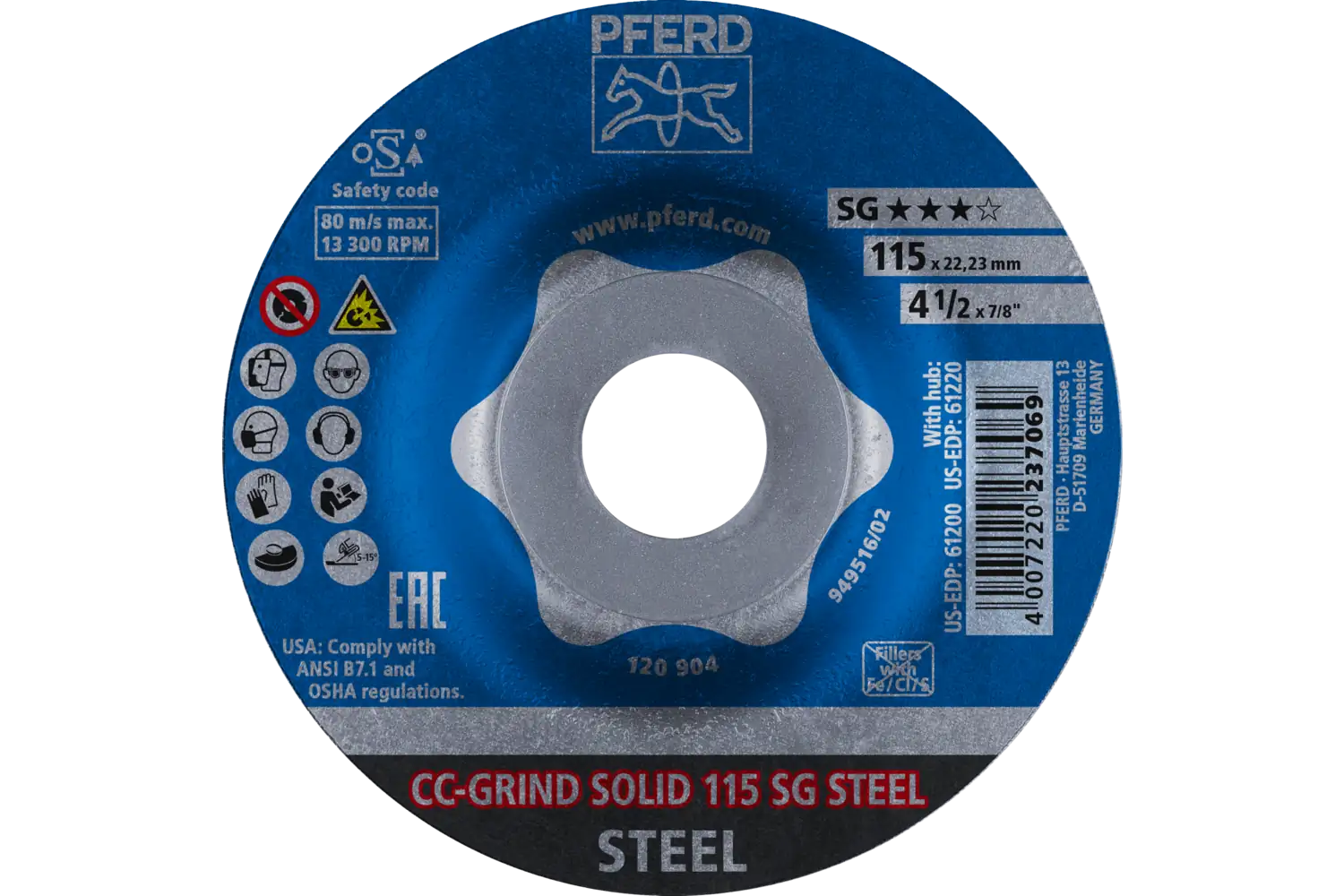 CC-GRIND SOLID taşlama diski 115x22.23 mm COARSE Performans Serisi SG STEEL çelik için 2