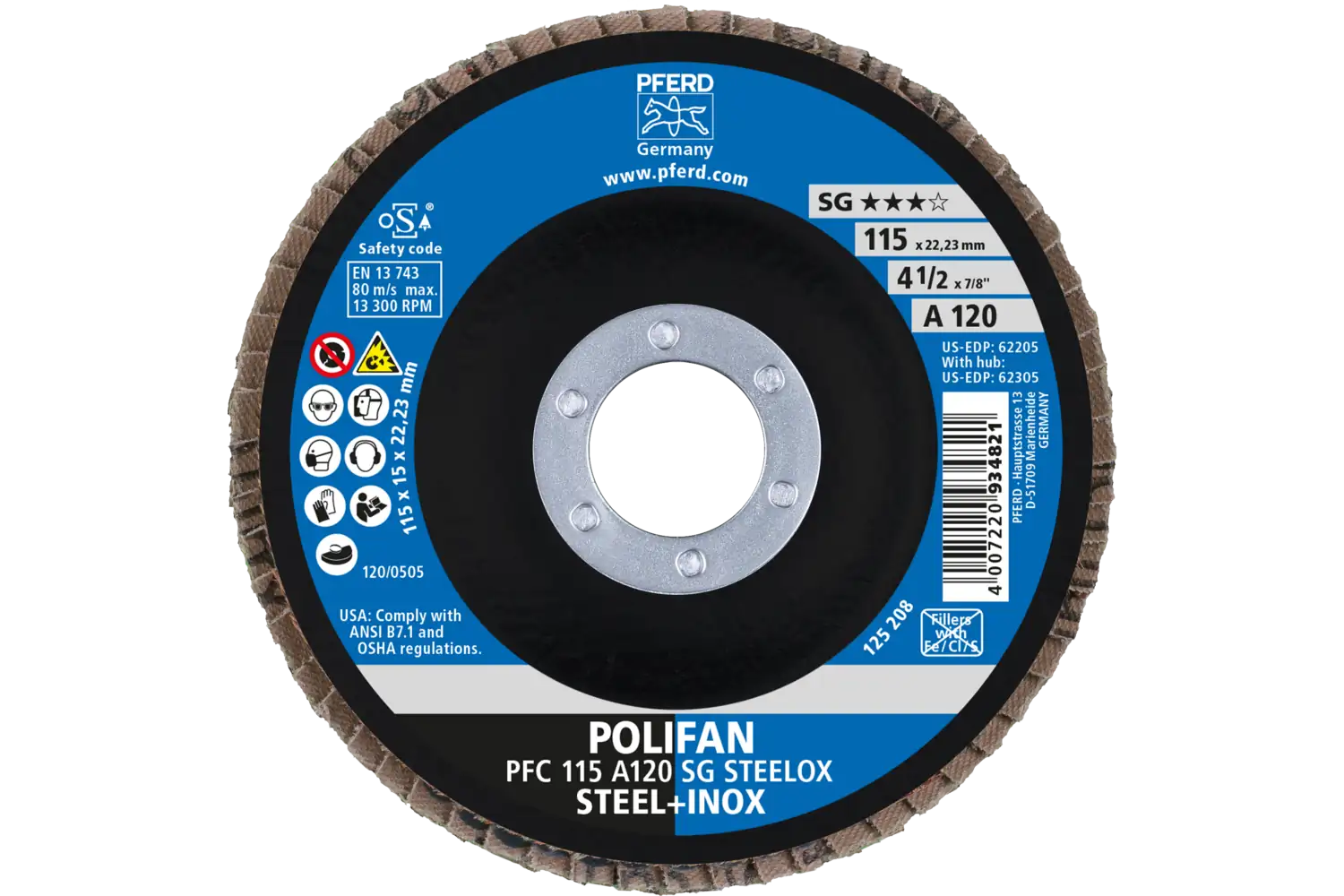 POLIFAN flap taşlama diski PFC 115x22,23 mm konik A120 SG STEELOX çelik/paslanmaz çelik 2
