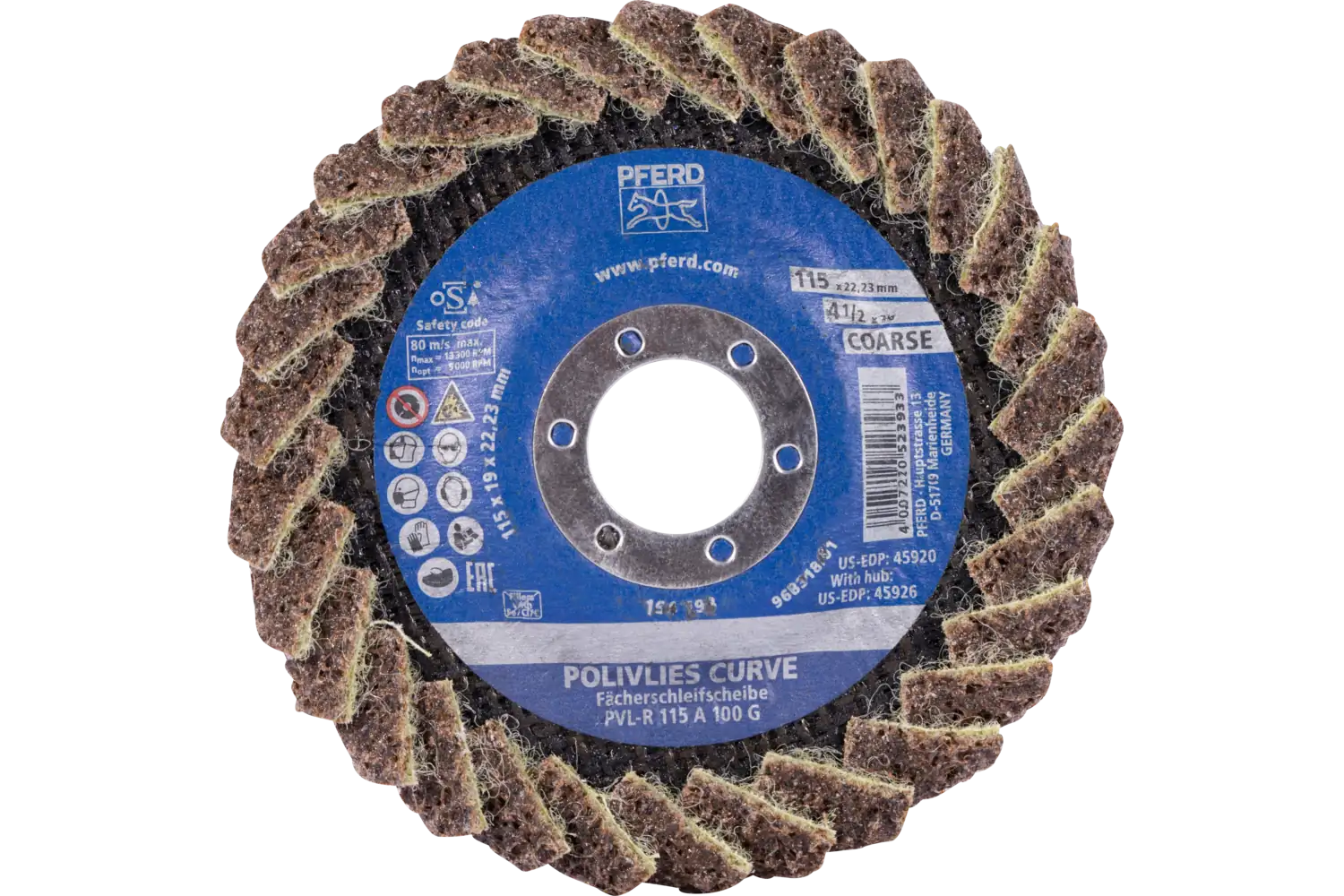 POLIVLIES-CURVE flap disk PVL-R alüminyum oksit çap 115 mm delik 22.23 mm A100G, dolgu kaynaklarında çalışma ve hassas taşlama için 2