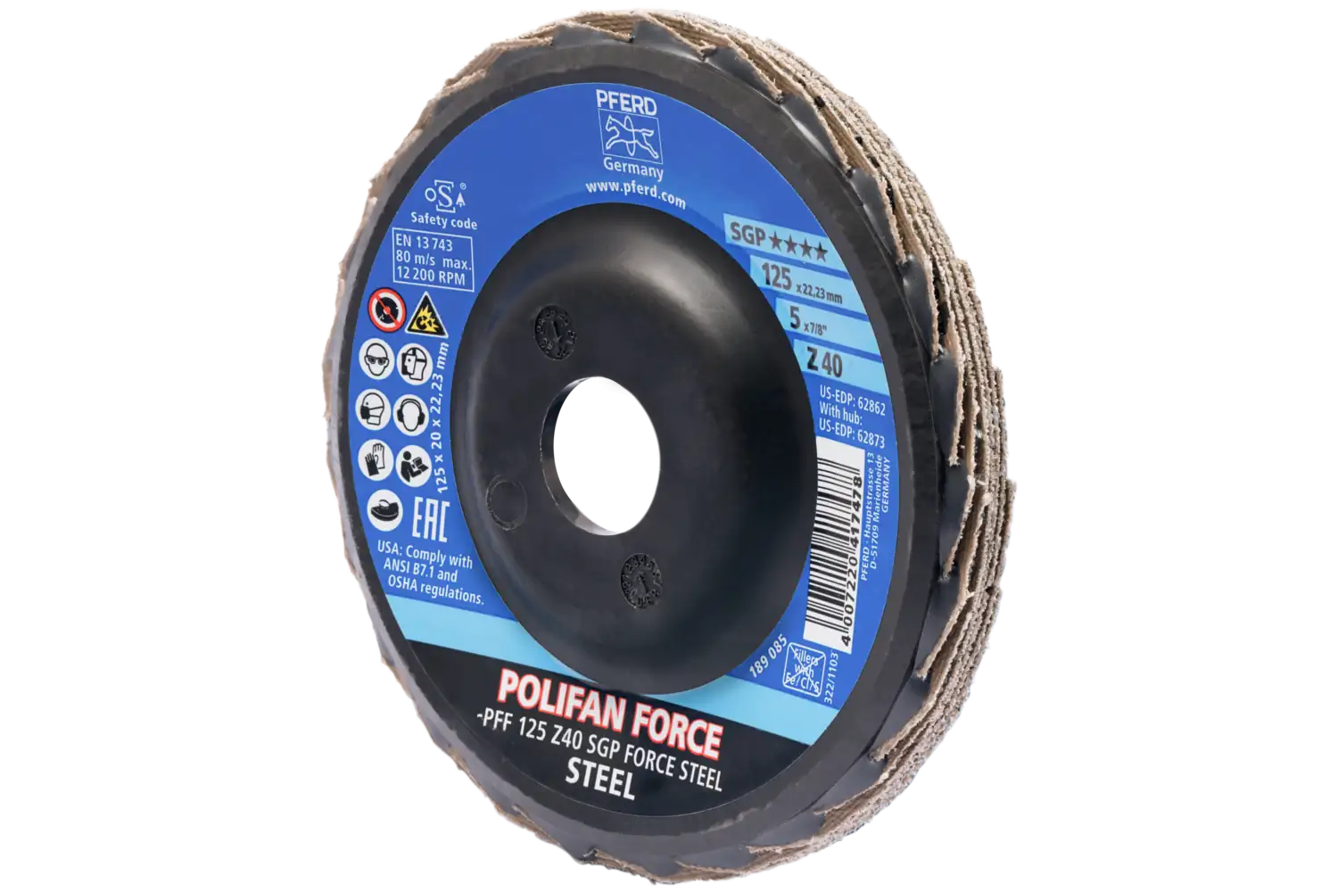 POLIFAN FORCE flap disk PFF 125x22.23 mm düz Z40 Profesyonel Seri SGP STEEL çelik için 4