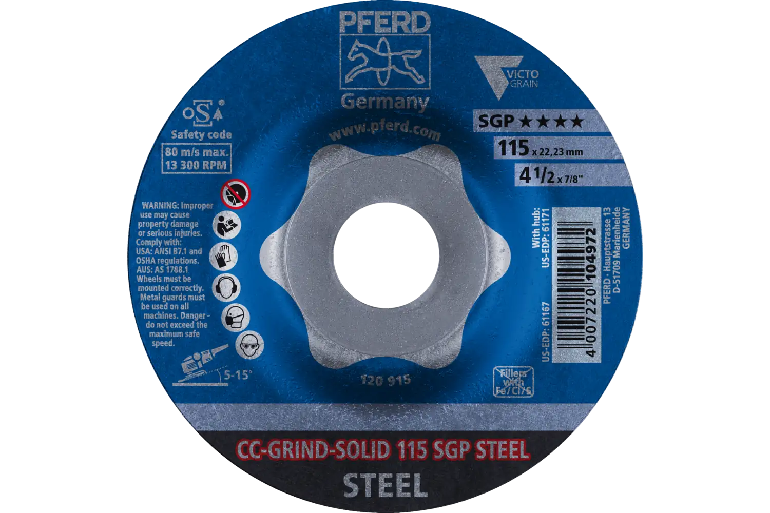 CC-GRIND SOLID taşlama diski 115x22.23 mm COARSE Profesyonel Seri SGP STEEL çelik için 2