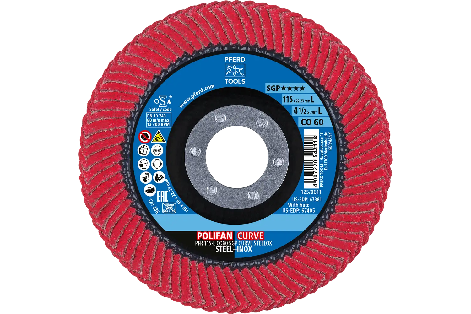 POLIFAN CURVE flap taşlama diski PFR 115x22,23 mm genişlik L CO60 SGP STEELOX çelik/paslanmaz çelik için 2
