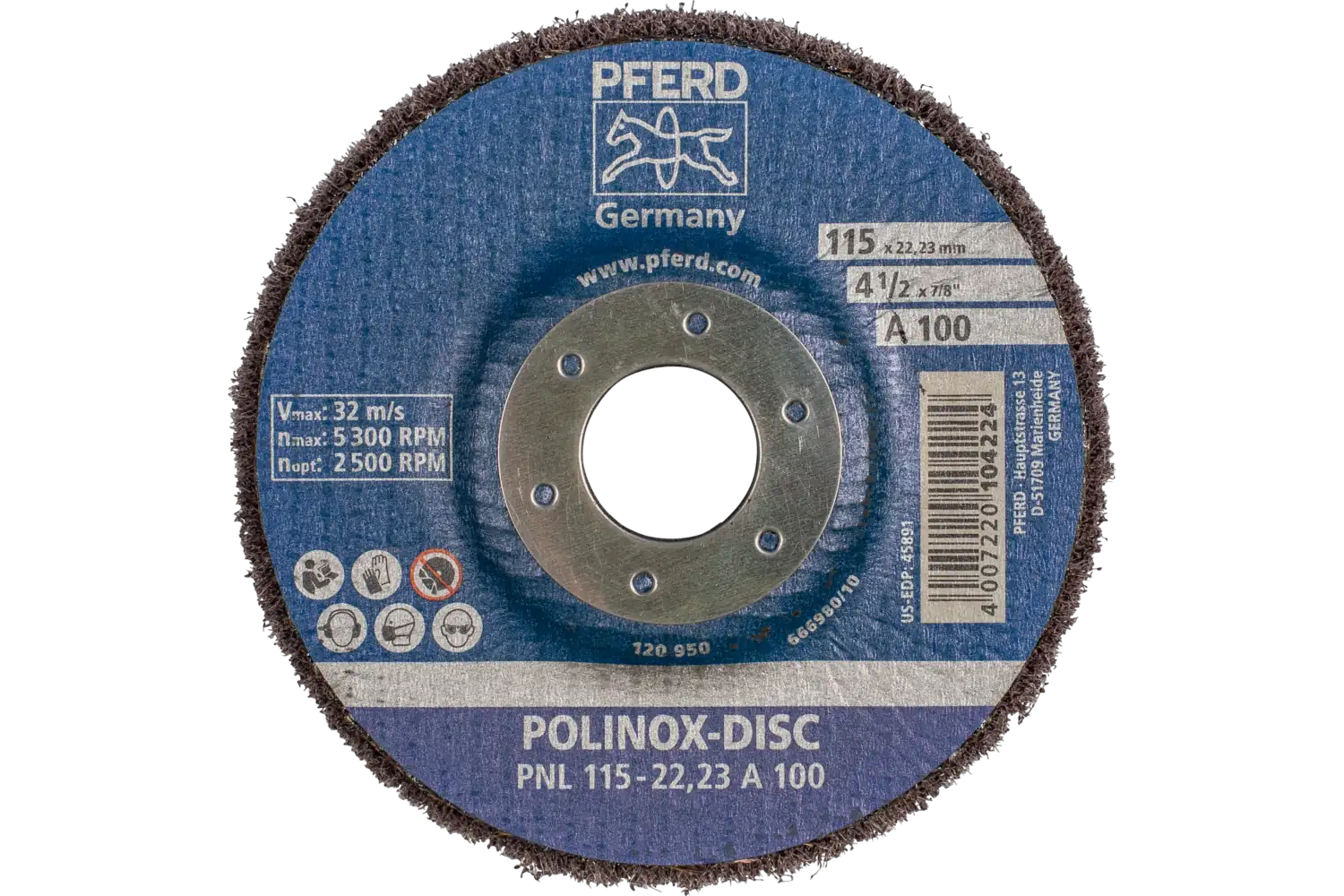 POLINOX elyaf fiber altlıklı disk PNL çap 115 mm merkez delik çapı 22,23 mm A100 hassas taşlama ve finisaj için 3