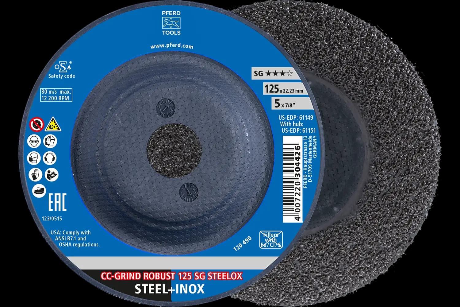 CC-GRIND ROBUST taşlama diski 125x22.23 mm Performans Serisi SG STEELOX çelik/paslanmaz çelik için 1