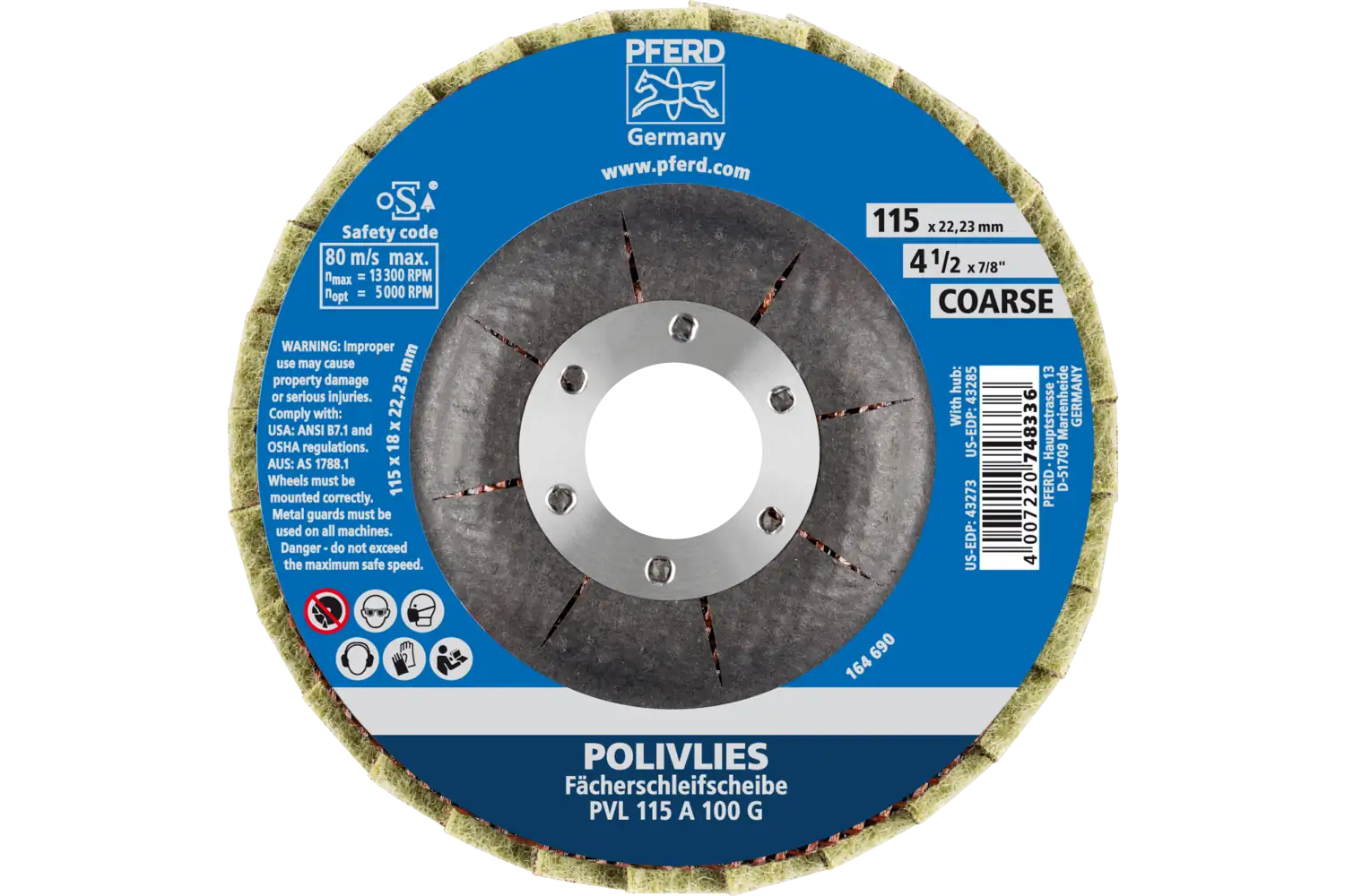 POLIVLIES flap taşlama diski PVL alüminyum oksit çap 115 mm delik 22,23 mm A100G hassas taşlama için 3