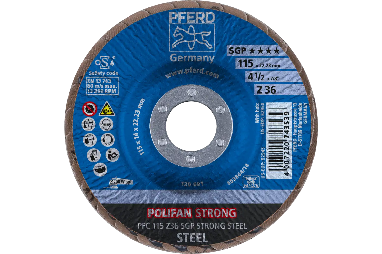 POLIFAN STRONG flap taşlama diski PFC 115x22,23 mm konik Z36 Profesyonel Seri SGP STEEL çelik için 2