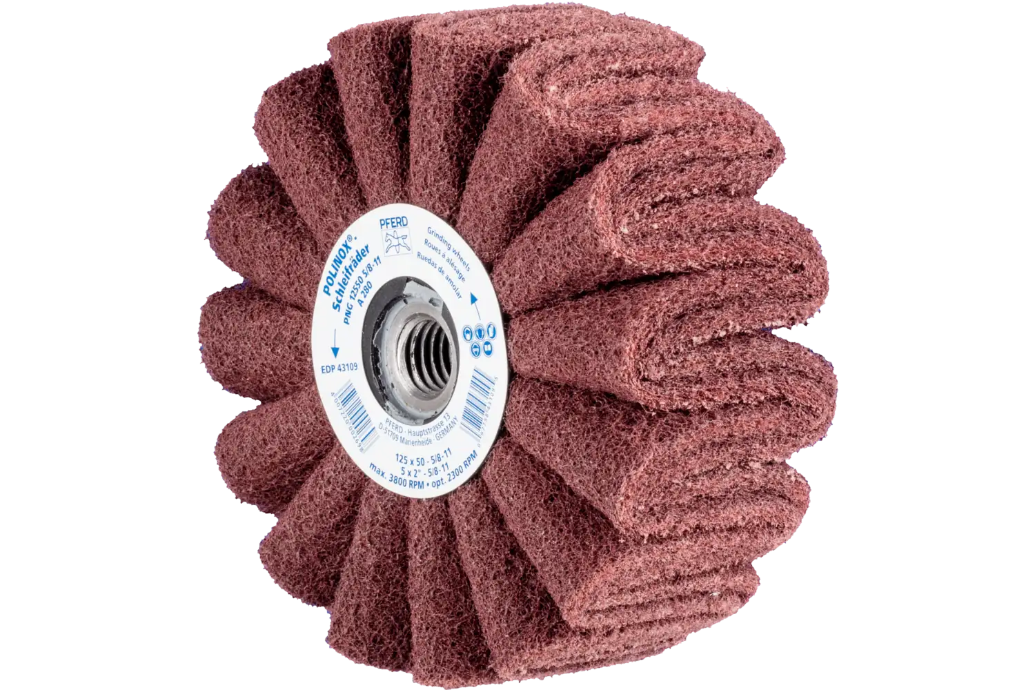 POLINOX elyaf demonte taşlama taşı PNG çap 125x50 vida dişi 5/8-11 A280 hassas taşlama ve finisaj için 1