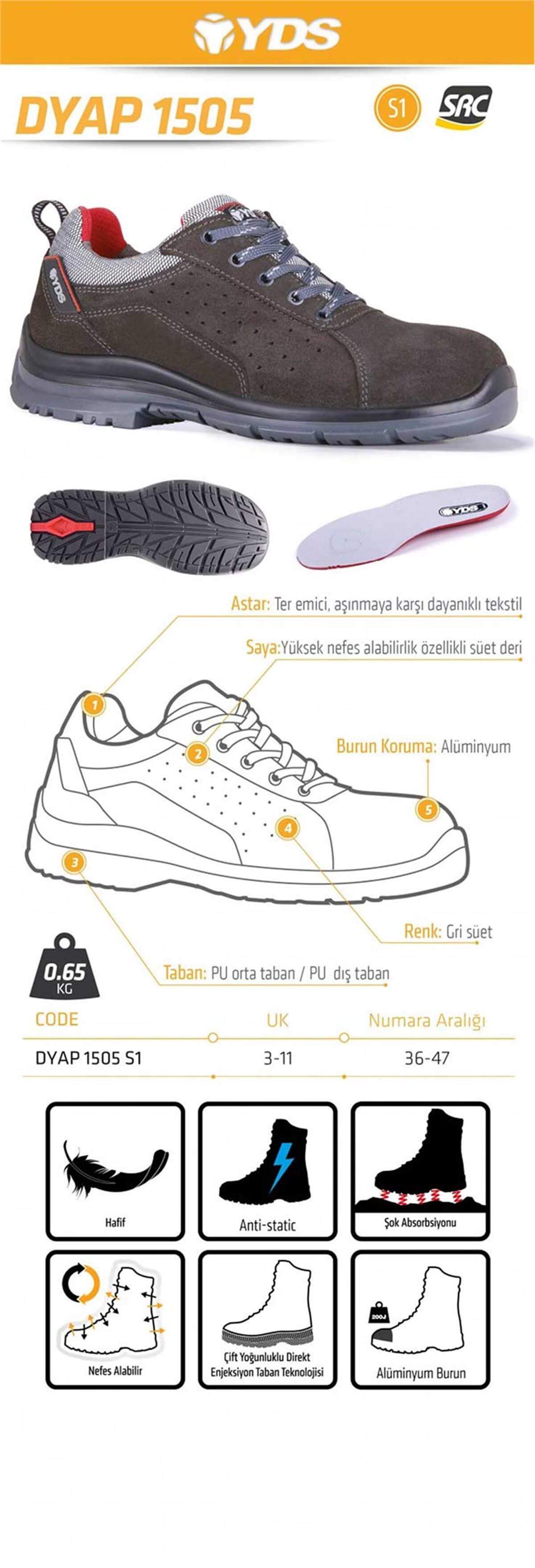 DYAP 1505 S1 AYAKKABI -GRİ