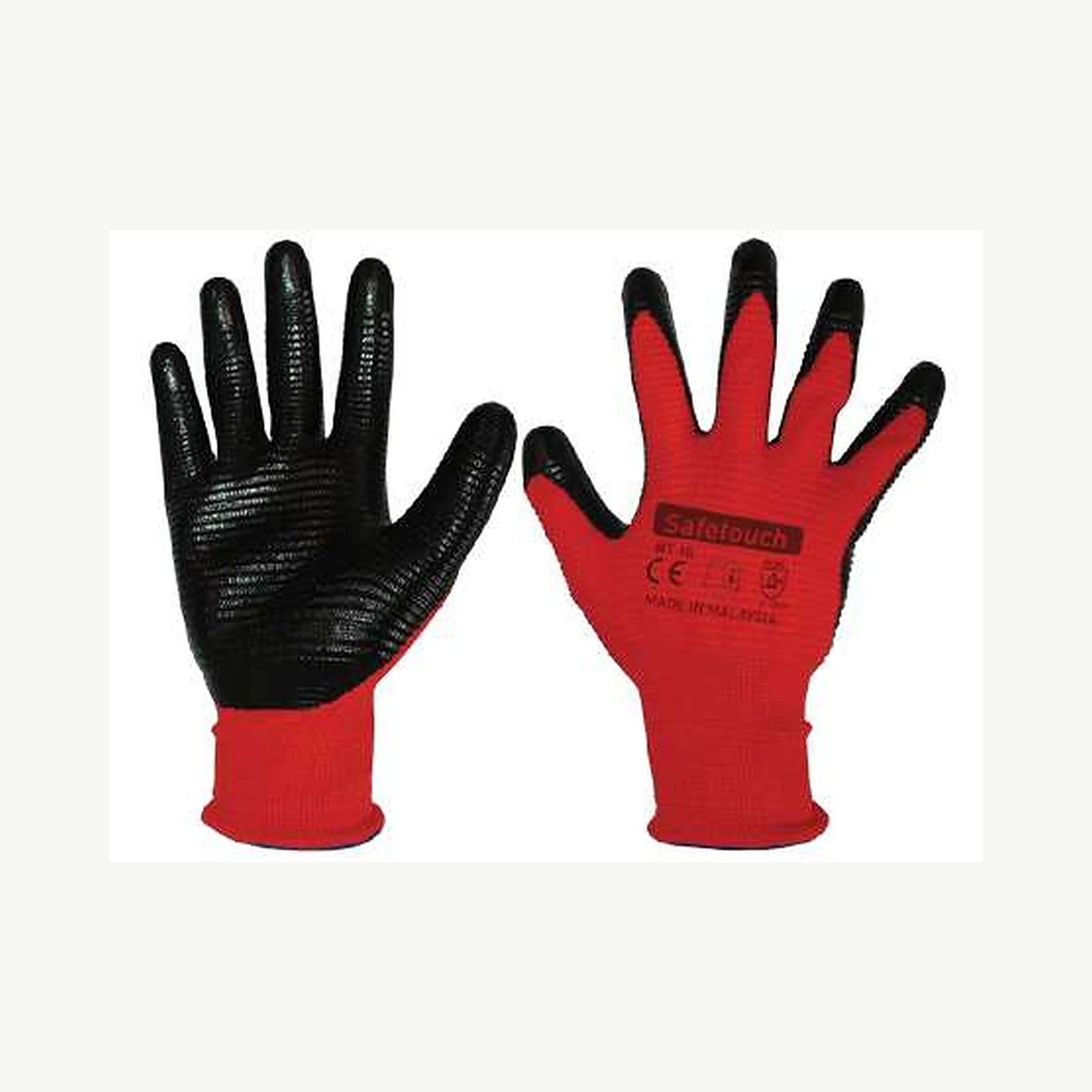 SAFETOUCH NT10 siyah kırmızı nitril polyester eldiven